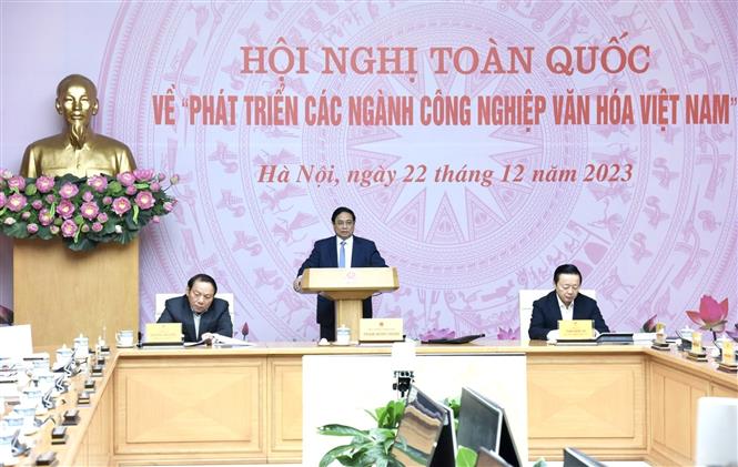 Thủ tướng chủ trì Hội nghị đầu tiên về phát triển các ngành công nghiệp văn hóa Việt Nam. Ảnh: TTXVN