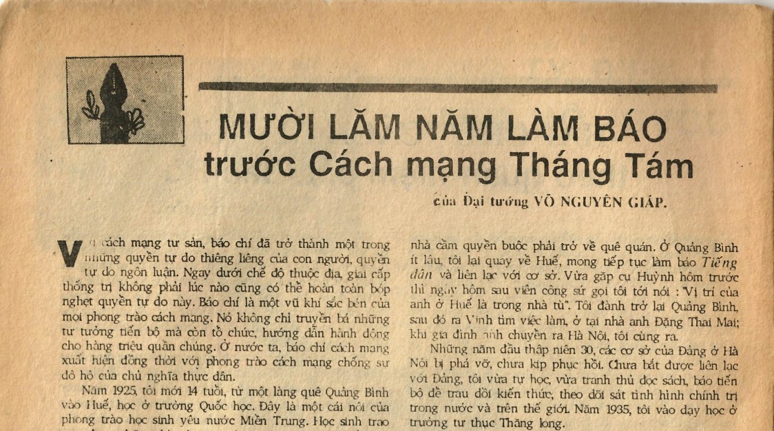 Bài viết “Mười lăm năm làm báo trước Cách mạng Tháng Tám” đăng trên Tạp chí Nhà báo và Công luận số tháng 8.1991