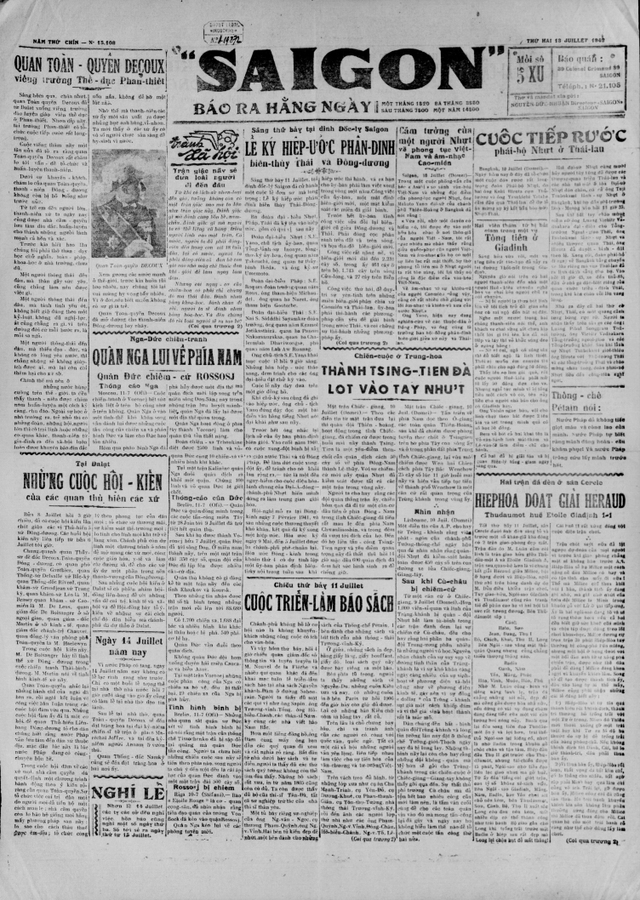 Báo Sài Gòn số 15.108, ra ngày 13.7.1942 thông tin về cuộc triển lãm sách báo