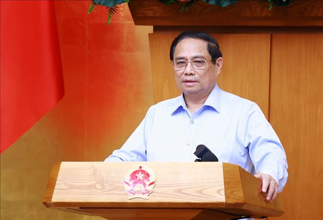 Thủ tướng Phạm Minh Chính chủ trì phiên họp Chính phủ chuyên đề về xây dựng pháp luật tháng 8/2024. Ảnh: Dương Giang/TTXVN