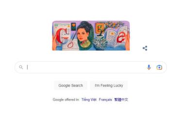 Hình vẽ nữ sĩ Sương Nguyệt Anh trên trang chủ Google.