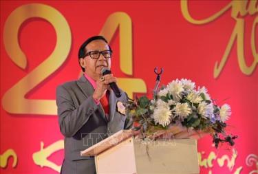 Ông Trần Văn Sáu, Phó Chủ tịch Tổng hội người Việt Nam tại Thái Lan, phát biểu tại buổi lễ. Ảnh: TTXVN phát