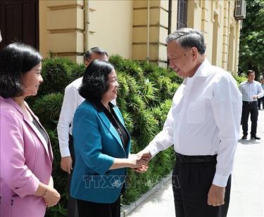 Tổng Bí thư, Chủ tịch nước Tô Lâm đến thăm, làm việc với Ban Thường vụ Thành ủy Hà Nội. Ảnh: Trí Dũng/TTXVN