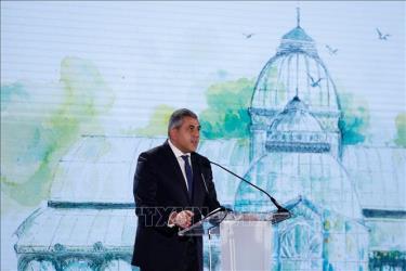 Tổng thư ký UNWTO Zurab Pololikashvili phát biểu tại Madrid, Tây Ban Nha. Ảnh tư liệu: AFP/TTXVN