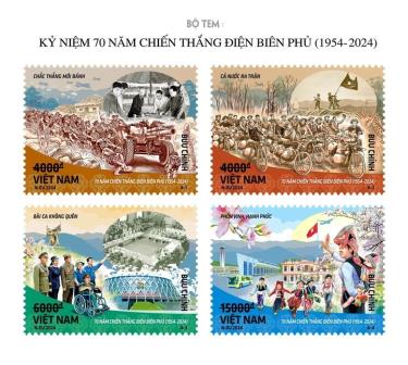 Bộ tem “Kỷ niệm 70 năm chiến thắng Điện Biên Phủ (1954 - 2024)”. Ảnh: Bộ Thông tin và Truyền thông